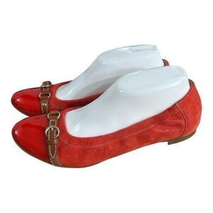 AGL ATTILIO GIUSTI LEOMBRUNI Orange Leather Flats Size 39 (8.5) Cap Toe Ballet